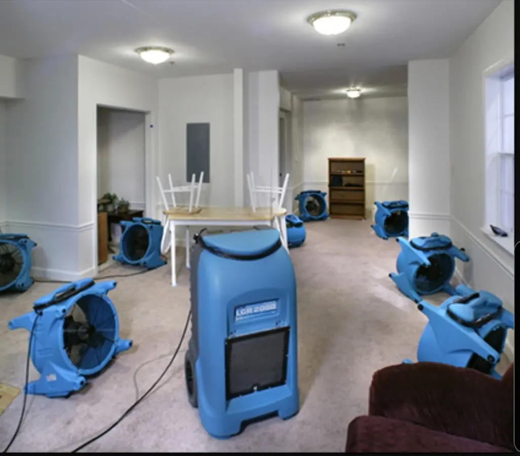 Air movers and dehumidifier setup for Water Extraction & Removal in Pequea